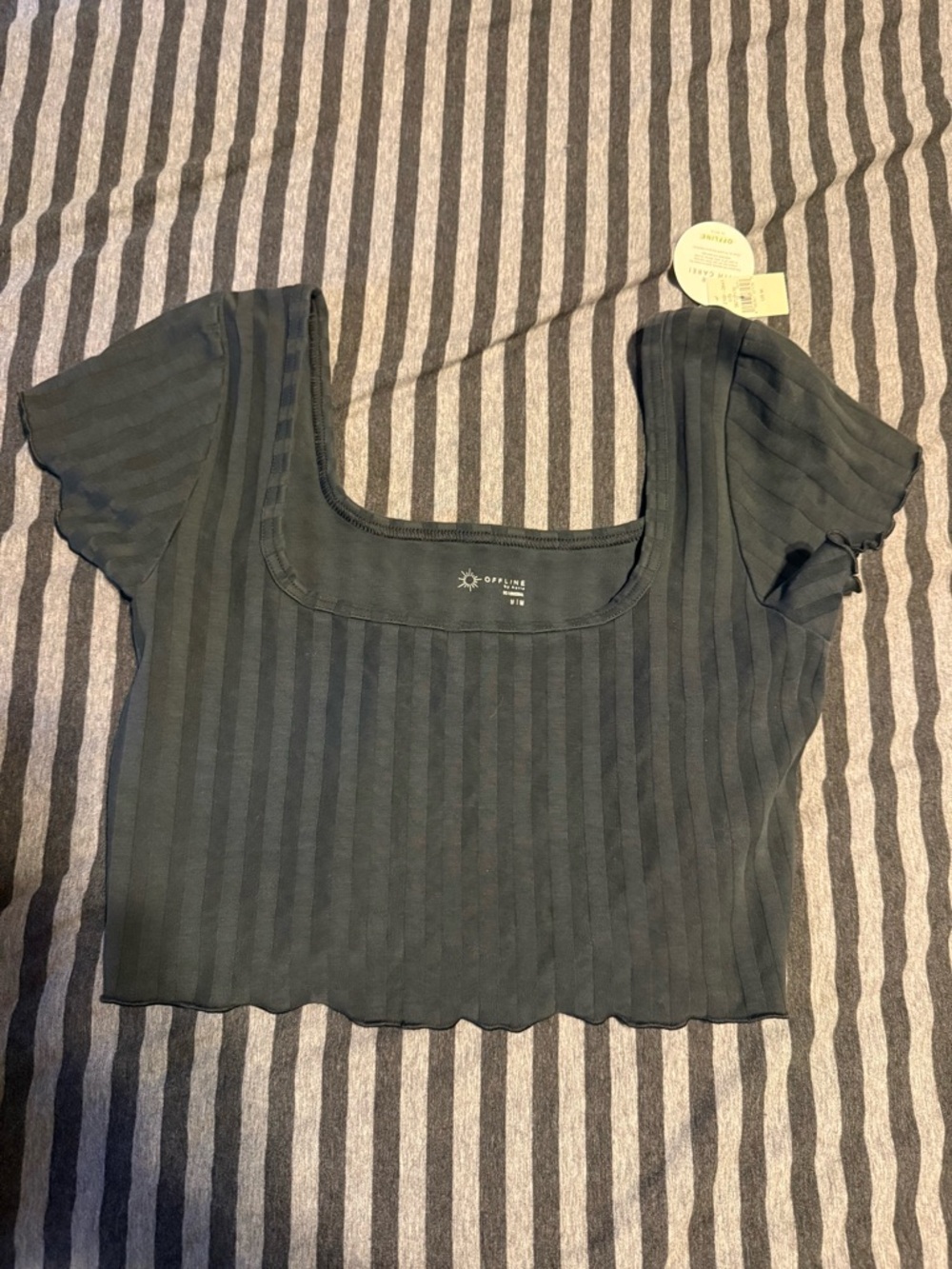 aerie Black Ribbed Square Crop Tee